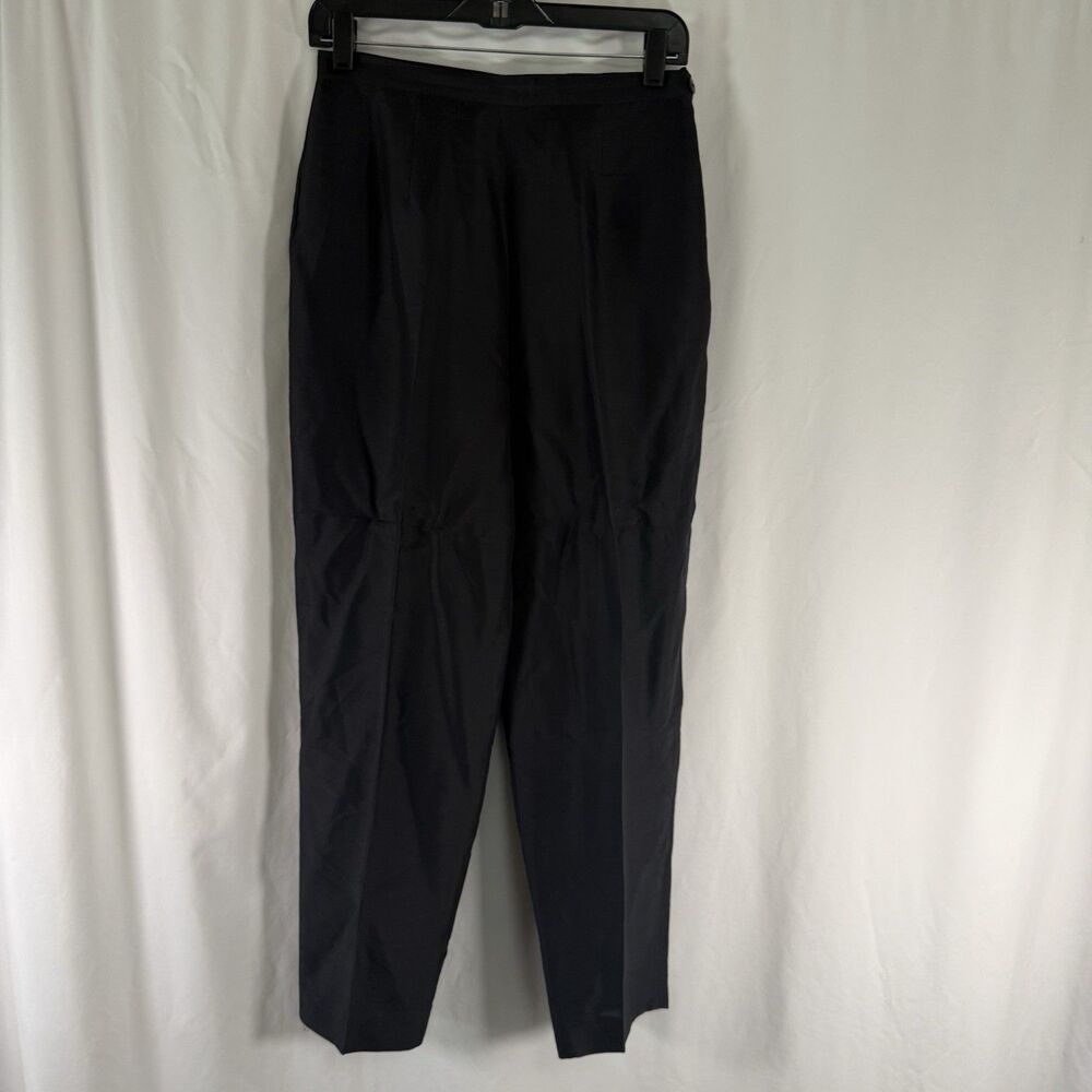 ICE 100% Silk Dress Pants Women's 8 Black Flat Front Side Zip High Rise Light